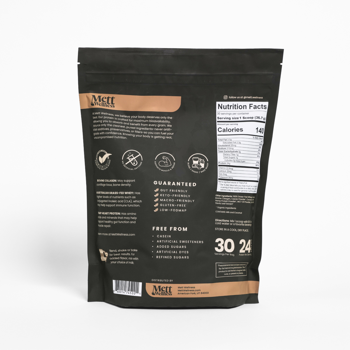 Dark Chocolate Grass Fed Whey + Hemp Heart Protein
